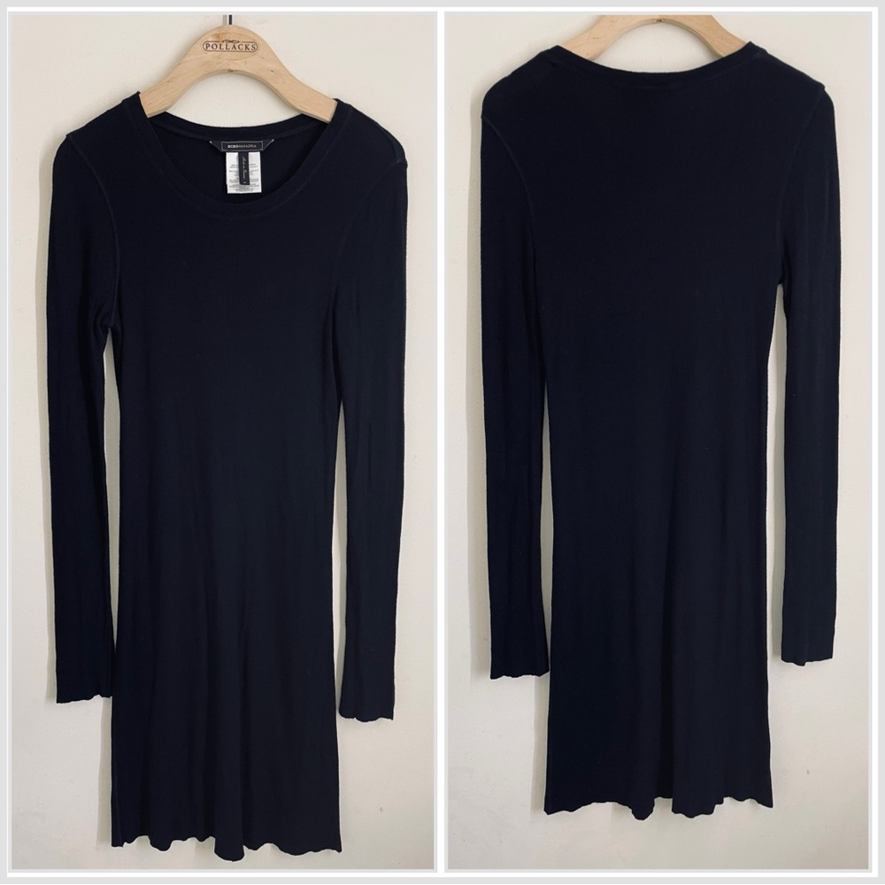 BCBG Maxazria Long Sleeve Ribbed Bodycon Dress Black size M